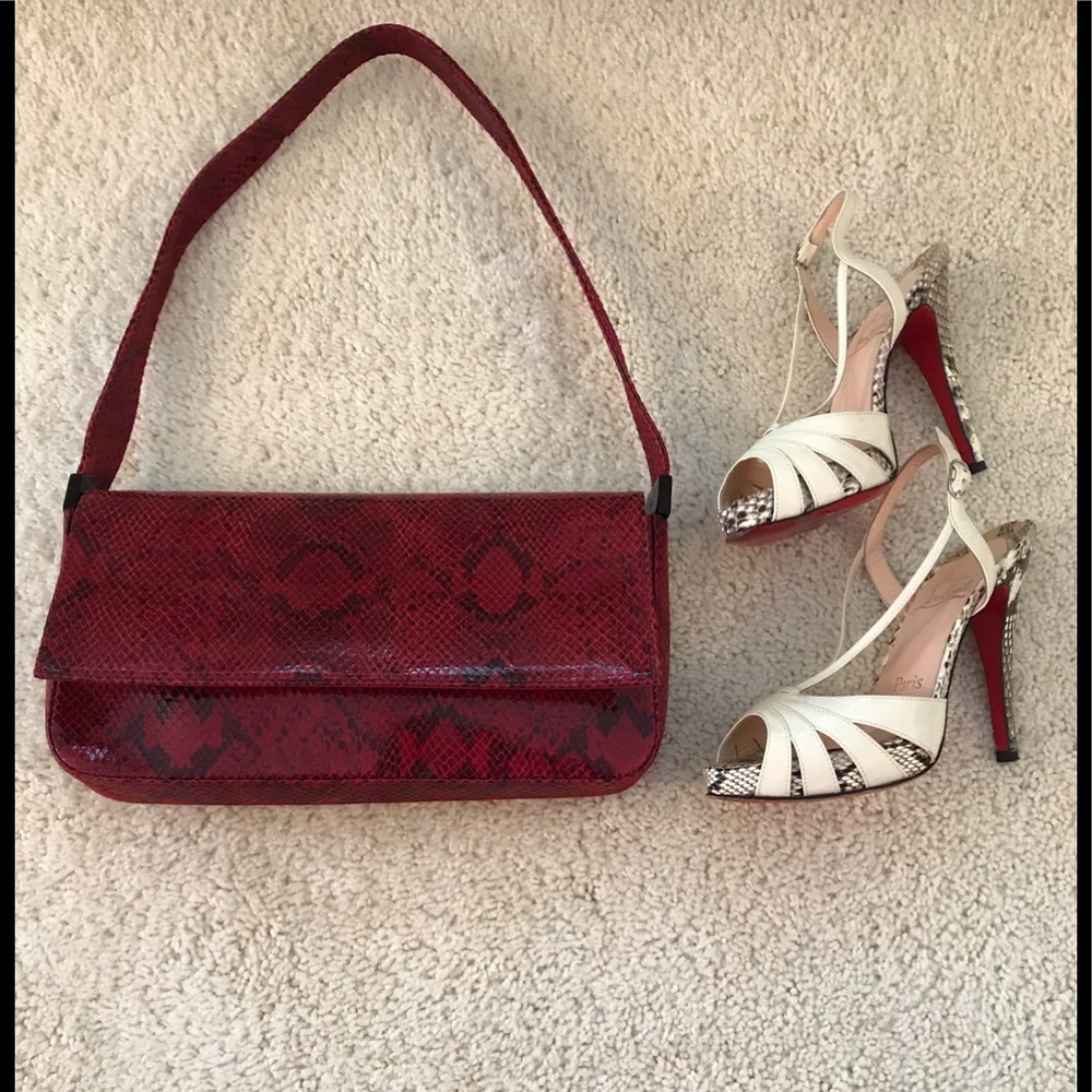 Stuart Weitzman red & black snakeskin  print bag